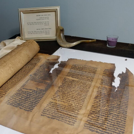 Kristallnacht Torah in Synagogue Museum, Lisbon